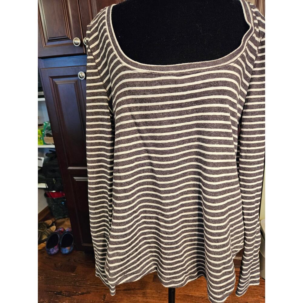 BDG Grey & White Striped Long Sleeve Top Large